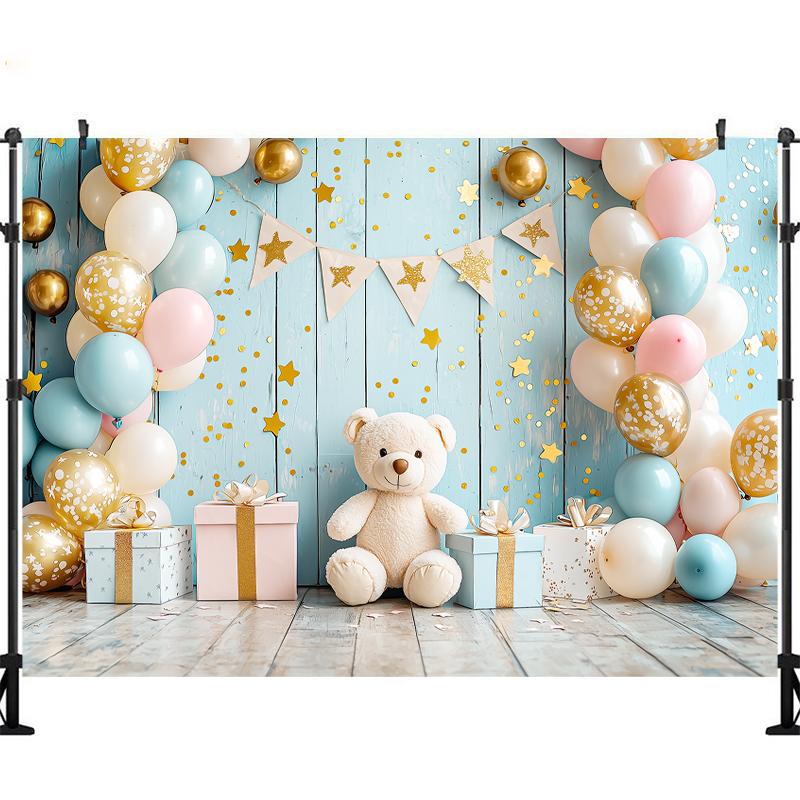 LS Happy Birthday Backdrop Photography Balloons Flower Bear Party Supplies Decor Child Baby Shower Photo Background Banner