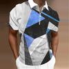 Men's Shirt Polo Casual Zip Short Sleeve Fashion Casual Zipper Summer Spring Regular Fit 3D Geometry Print Shirt