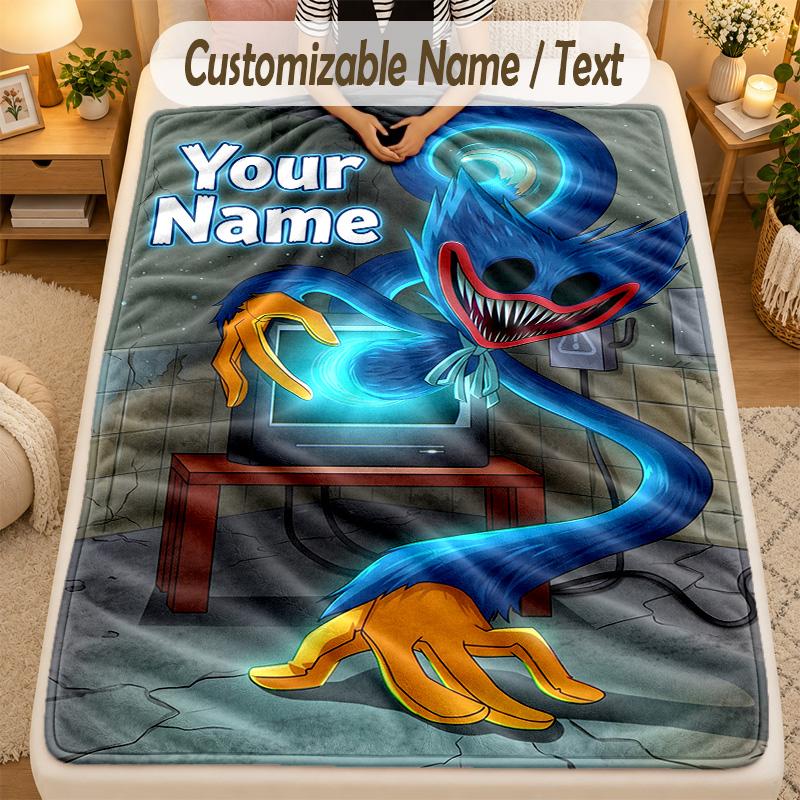 Flannel BlanketPoppy Playtime Custom Name Text Personalized Soft Warm Throw Blanket Home Decor Gift