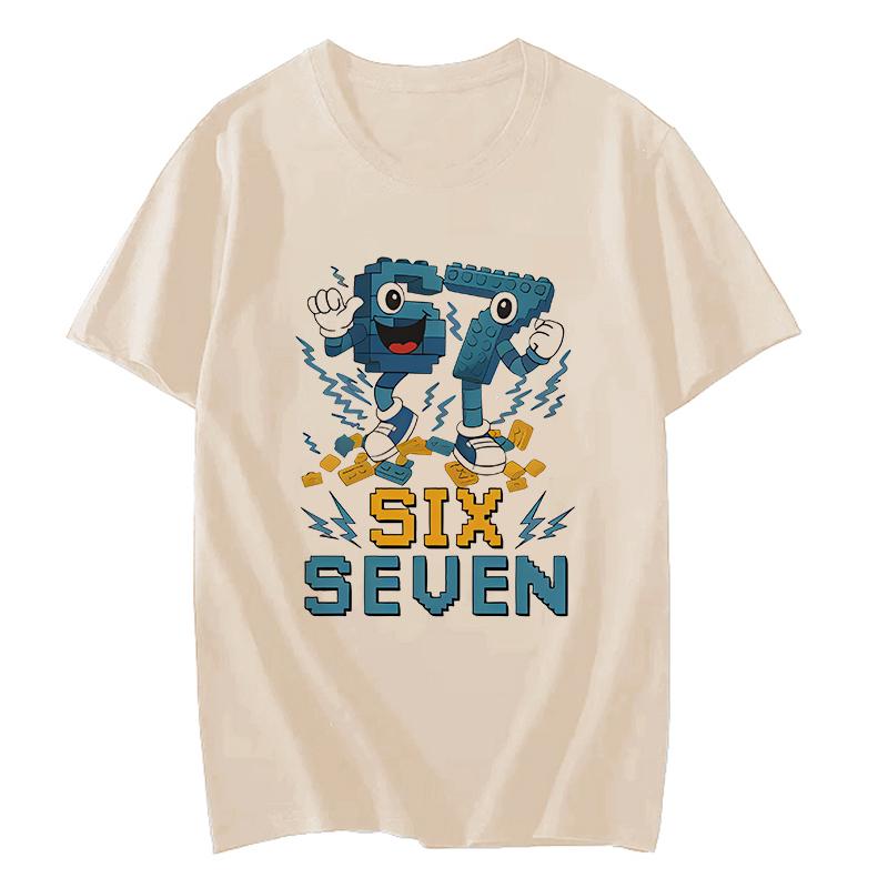 Смешная Six Seven 67 Принт Мозговая Гниль Модная Футболка Унисекс Женская Мода Игровой Мем Футболка Y2k Повседневная Футболка с Коротким Рукавом Топы Одежда