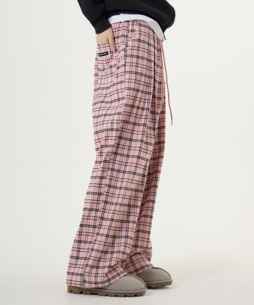 UNKNOWN PLANET Check Elastic Waist Pants Pink