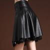 Women's Artificial Leather Skirt High Waist Sexy Lace Stitching A-line Skirt Autumn Winter Sexy Black Pleated Skirt