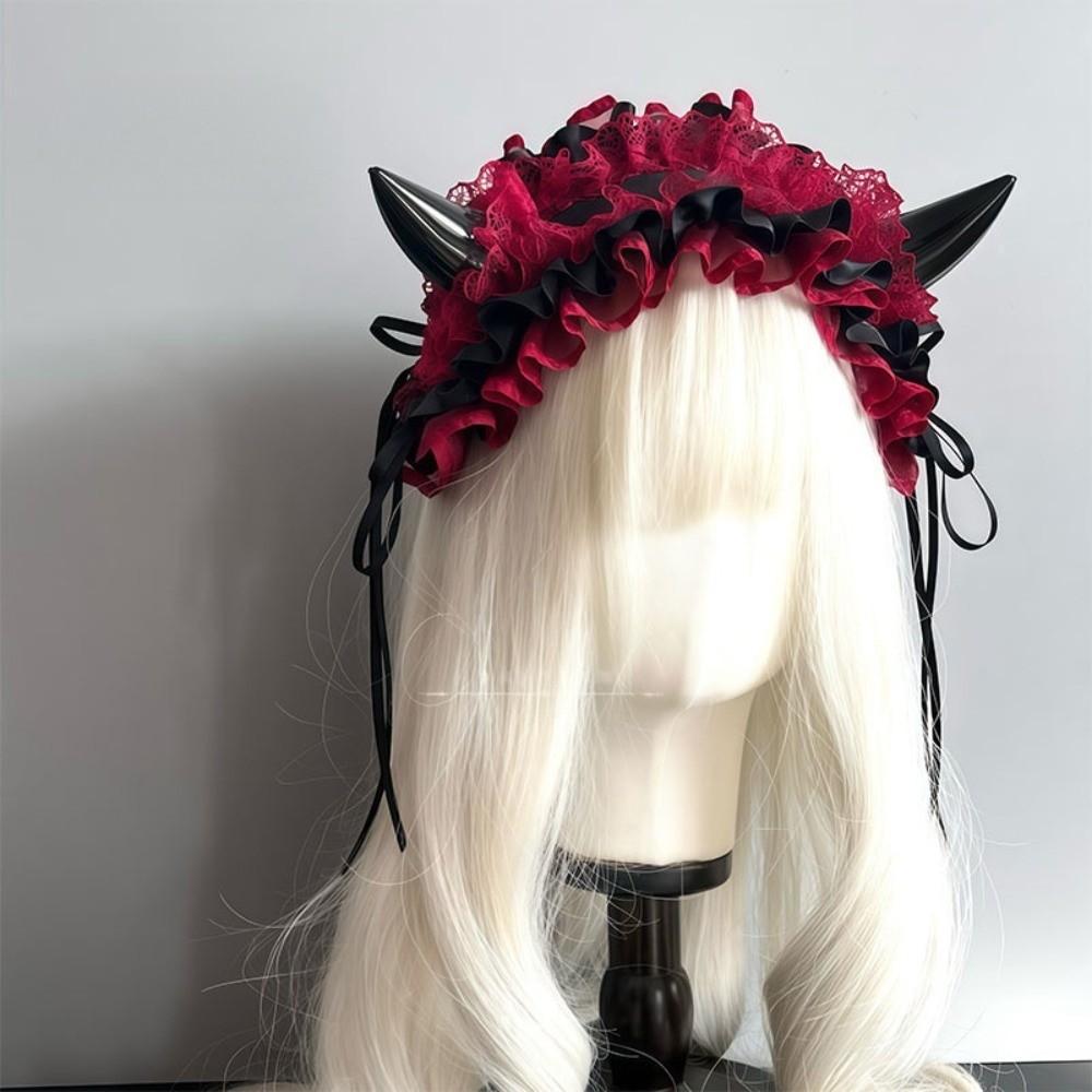 Bow Little Devil Headband Punk Gothic Headwear Lace-up Devil's Corner Hair Band Halloween Party