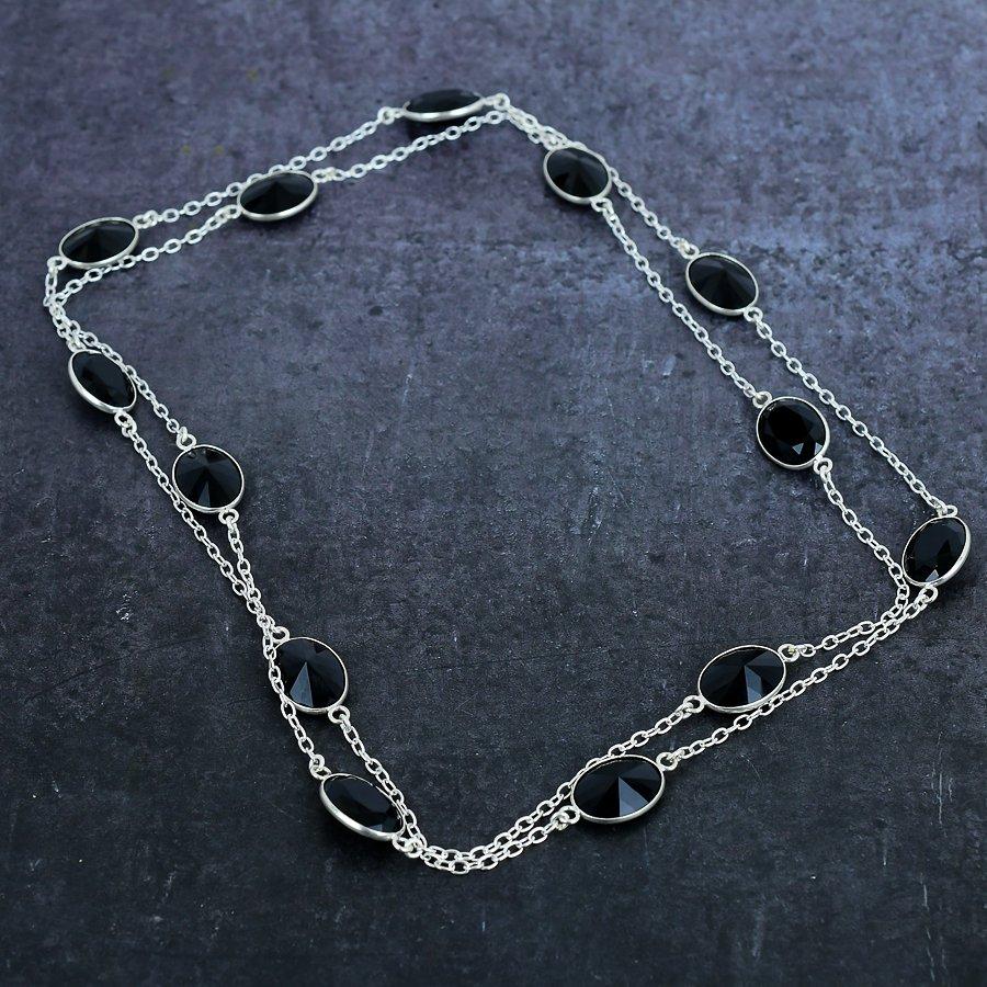 Ожерелье из стерлингового серебра 925 пробы с натуральным черным камнем шпинелью 36 дюймов q9u75