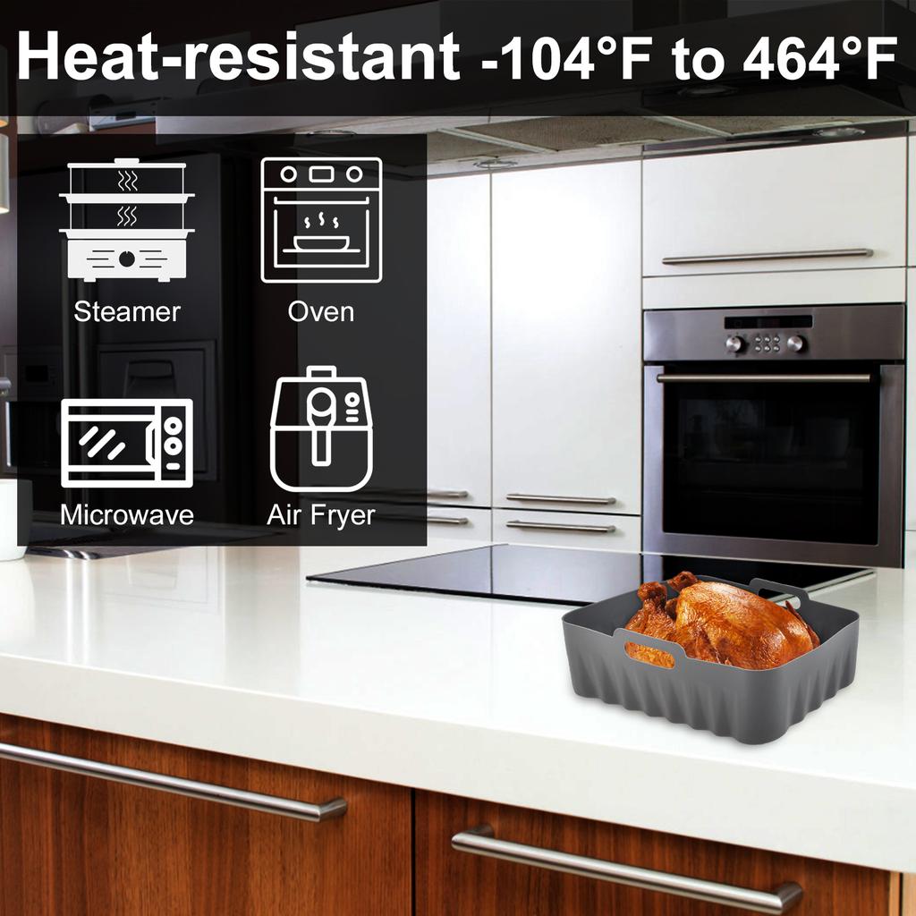 Silicone Air Fryer Liner Square Wave Pattern Heat Resistant Oven Liners with Oven Gloves