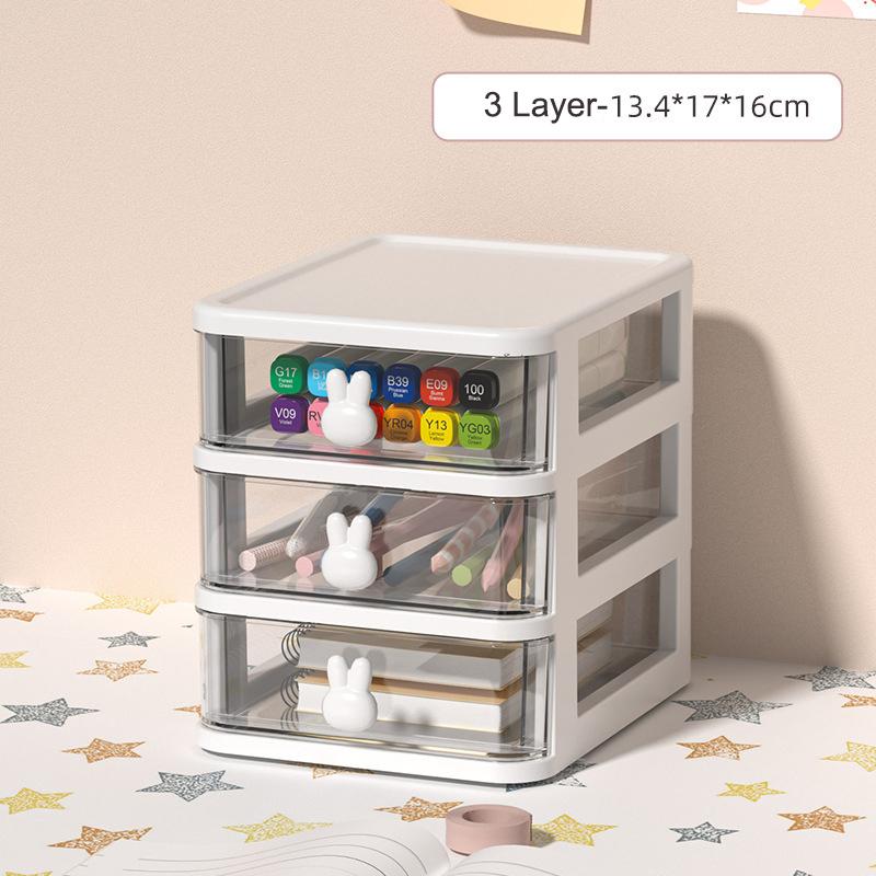 Desktop Cosmetic Storage Box Organizer Drawer Office Storage Rack Stationery Desk Pen Holder Bunny Drawer Organizer Cute Kawaii