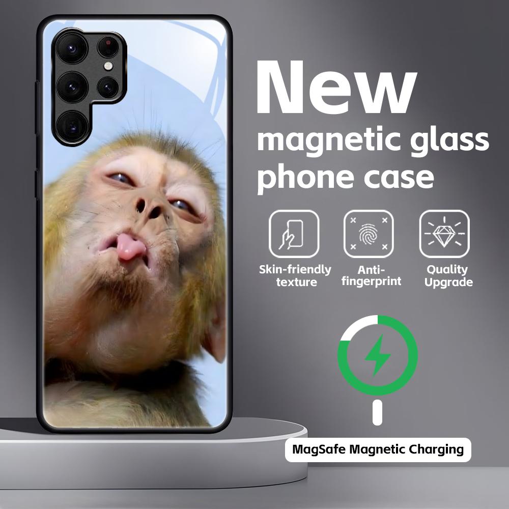 Monkey Sipping Caprisun Meme  Phone Case For Samsung S26 S25 S24 S23 S22 S21 Plus Ultra Note20 Glass Magnetic Case