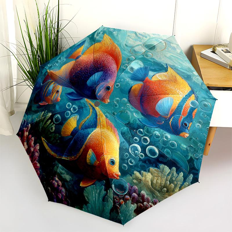 Рисунок "Морская рыба", автоматический складной зонт, портативная и складная конструкция, 8 спиц, рождественский или день рождения подарок.