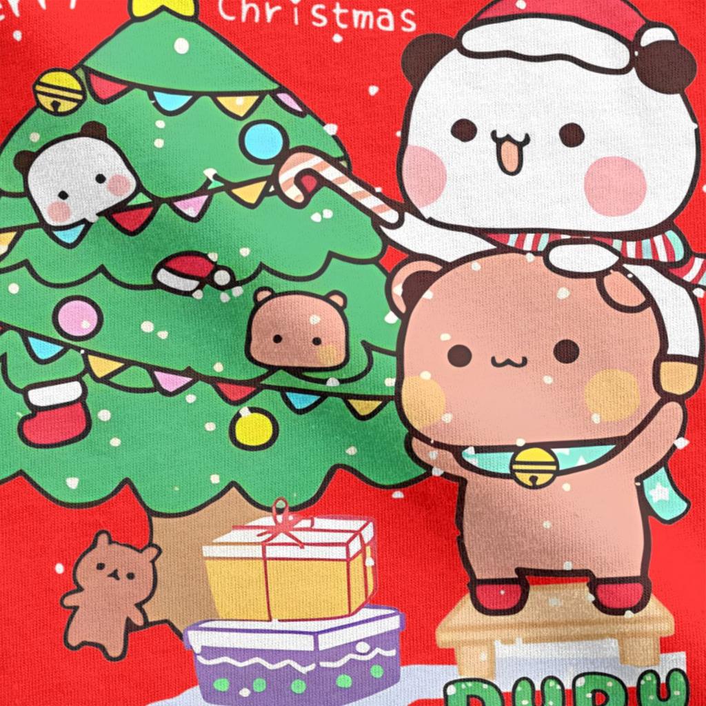 Bubu Dudu Рождественская Панда Пара Мужская Женская Футболка Милые Рождественские Хипстерские Футболки Футболка с Круглым Вырезом Чистый Хлопок Подарок на День Рождения Одежда