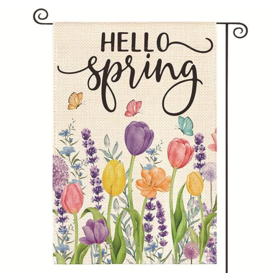 Весенний садовый флаг, двухсторонний льняной цветочный флаг, наружный декор, привет весна