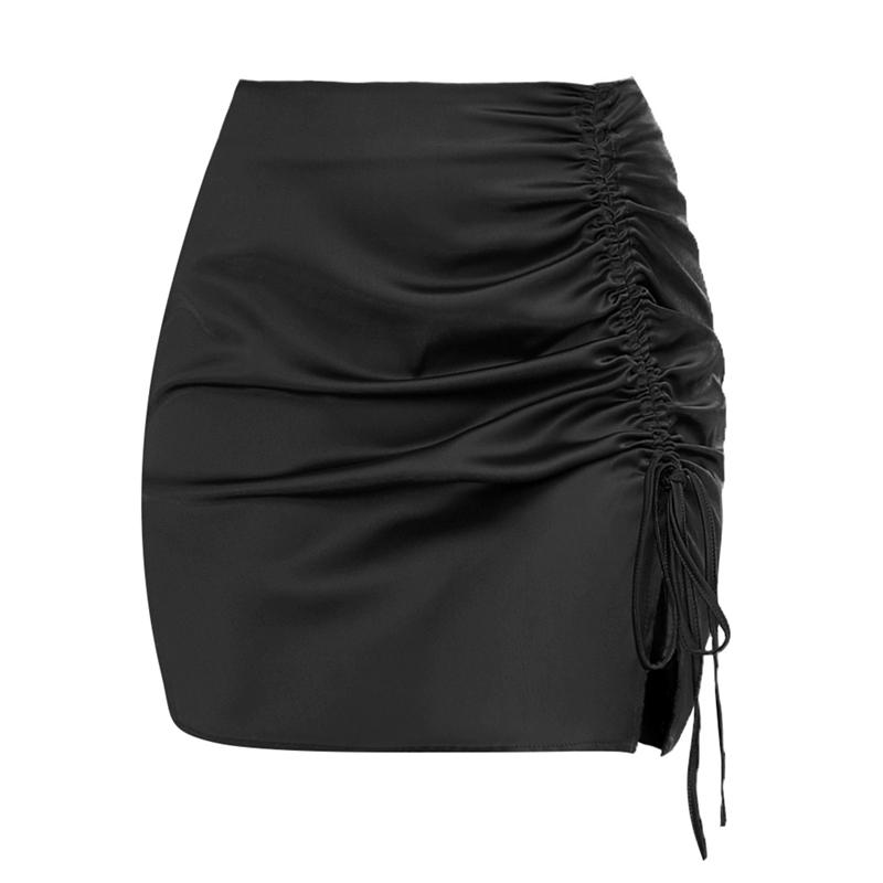 Однотонная юбка-миди с драпировкой на бедрах, атласная юбка с высокой талией