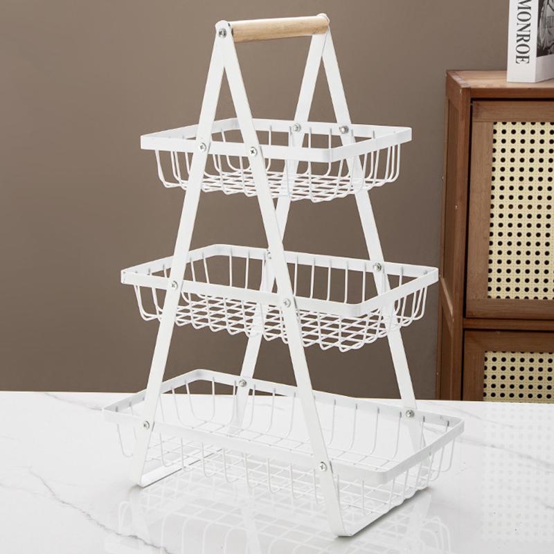 Трехъярусная фруктовая корзина Кухонная полка для хранения Железная сетка с отверстиями Подставка для закусок для гостиной