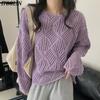Women Sexy Hollow Out Knitted Sweater V-Neck Loose Batwing Sleeve Pullovers Tops Autumn For Women Casual Knitt Shirt