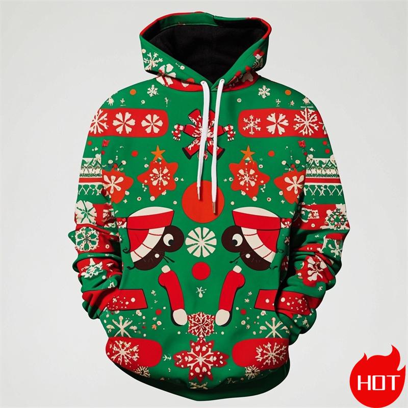 Winter Fashion 3D Printing Christmas Ornament Hoodies For Men Santa Claus Graphic Hooded Hoody Vintage Sweatshirts Mens Pullover