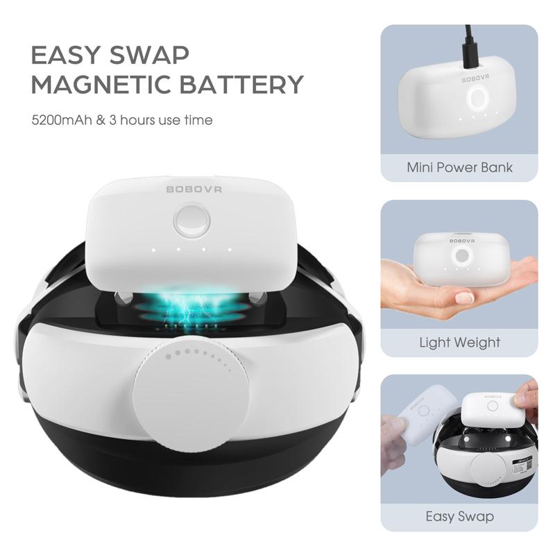 BOBOVR Ремешок для аккумулятора M2 Pro+ для Oculus Quest 2 с магнитным соединением, 5200 мАч, сменный блок питания
