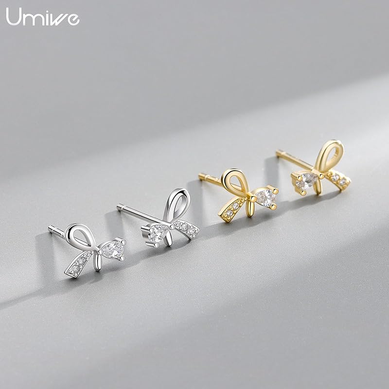 earrings Leave it on ladies second piercing S925 silver Compatible with metal allergies Smaller platinum plated both ears cute zircon ribbon earrings
