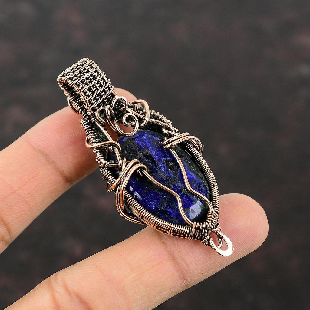 Ограненный Синий Сапфир Подвеска Медная Проволока Обернутая Подвеска Ювелирные Изделия Из Драгоценных Камней Медные Ювелирные Изделия Ручной Работы Уникальный Подвеска Проволочная Обертка Ювелирные Изделия Для Подарка