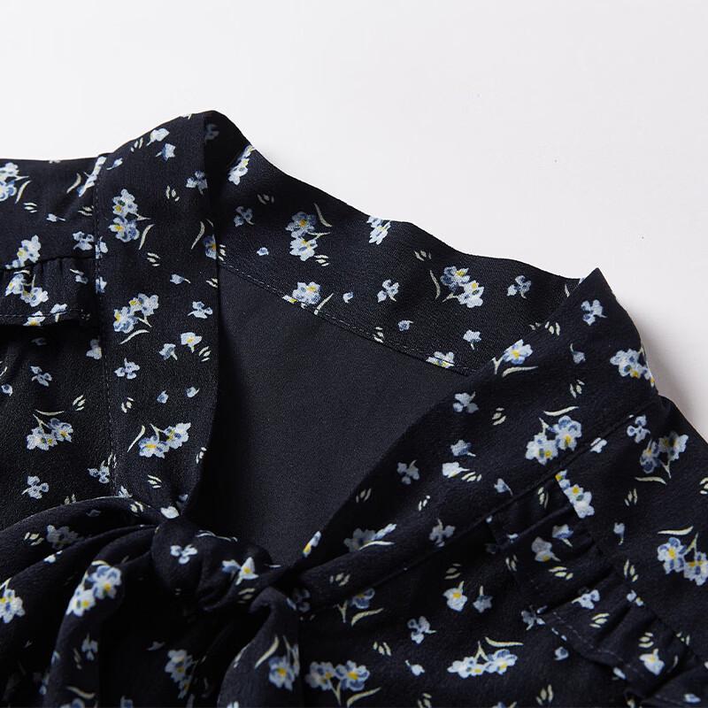 Xiangying French Style Blue Floral Long-Sleeve Dress