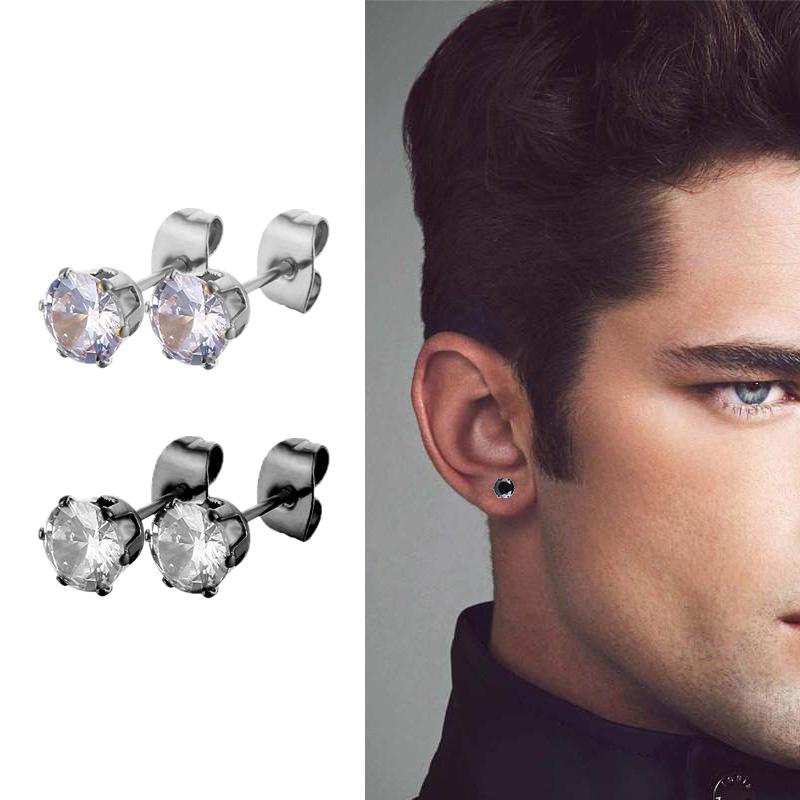 Earrings Stainless Steel Multiple Black Simple Ear Studs for Men Women Punk Style CZ Round Earring Fashion Jewelry