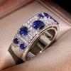 925  Plated Newest Gorgeous Blue Nano AAA+ CZ Genuine Sparkling Ring For Women Wedding Party Jewelry Gift