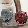 Mizukage Kiriko Glass Cup for Cold X Ranbori Komon by Current Model J-kitchens Egg-Shaped Sake, 5.5 5.9cm, 100cc, (Small Pattern) Red, Bisho,