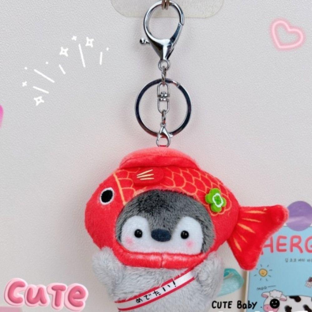 Cartoon Penguin Plush Keychain Lucky Koi Little Duck Animal Penguin Stuffed Toys Bread Bee Soft Doll Pendant Couple Keyrings