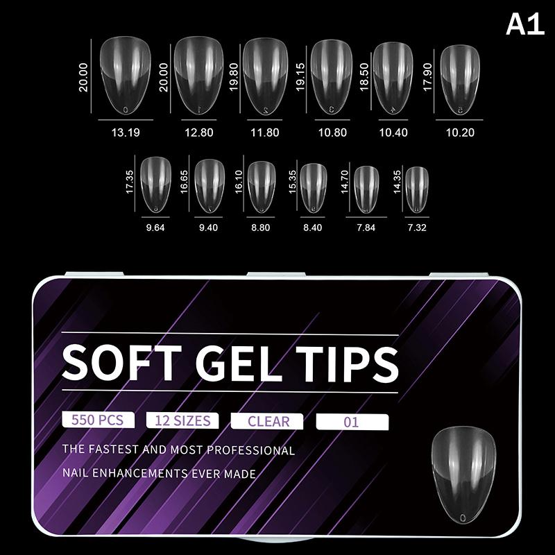 550PCS False Nail Tips Soft Gel Fingertip Semi-matte Capsules Almond French Coffin Full Cover Artificial Fake Nails Extension
