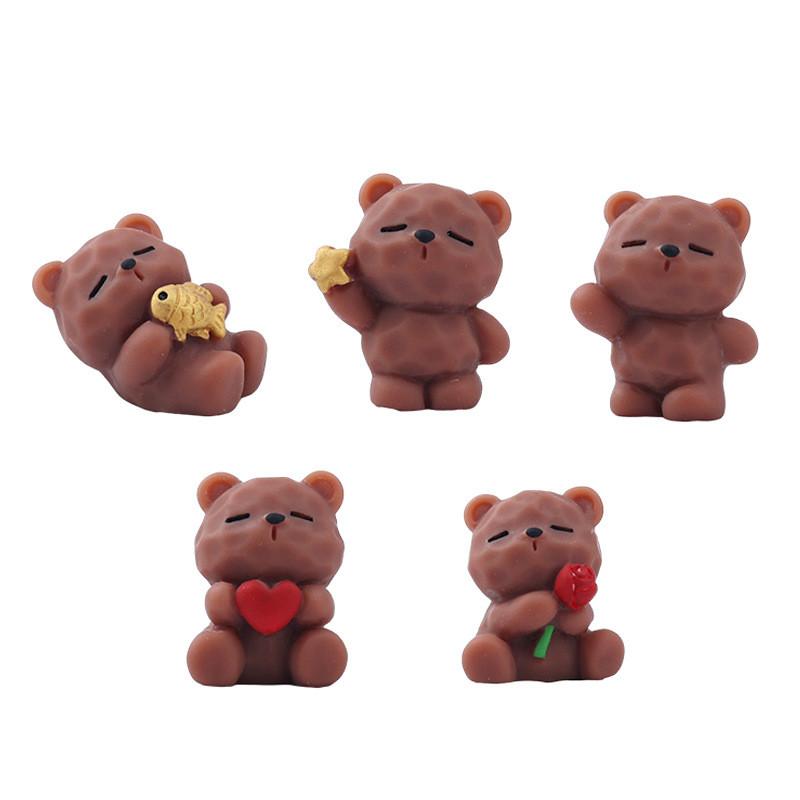 5Pcs Cartoon Geometric Bear Animal Miniatures Resin Ornaments DIY Fairy Garden Decoration Moss Terrarium Micro Landscape