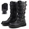 Winter Men Motorcycle Boots  Fashion Mid-Calf Punk Rock Punk Shoes Mens PU Leather Black High Top Casual Boot Man