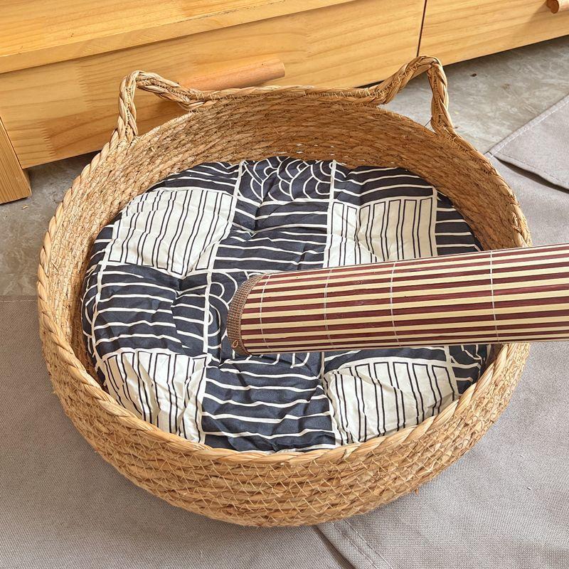 OUZEY Rattan Weaving Cat Basket Pet Cat Bed With Cushion Soft Warm Puppy Kitten Bed Donut Round Comfortable Sleeping Cat House