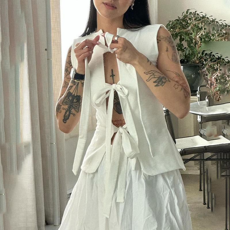 Летние сексуальные рубашки с открытой спиной на шнуровке для женщин, пляжные тонкие рукава с глубоким V-образным вырезом и бантом, укороченный топ с бантом, популярные уличные повседневные топы с вырезами