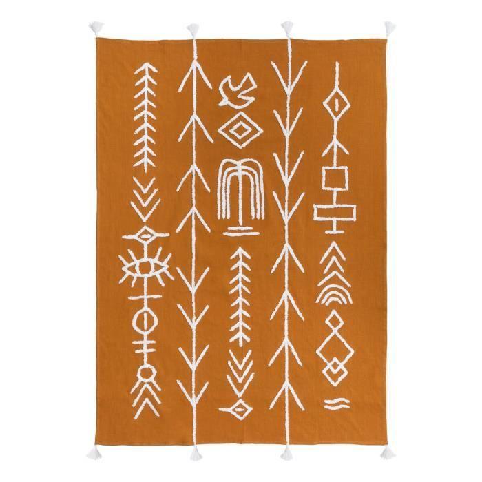 Plaid - Tufte - Ocre - 130 x 180 cm - Coton - OEKO-TEX