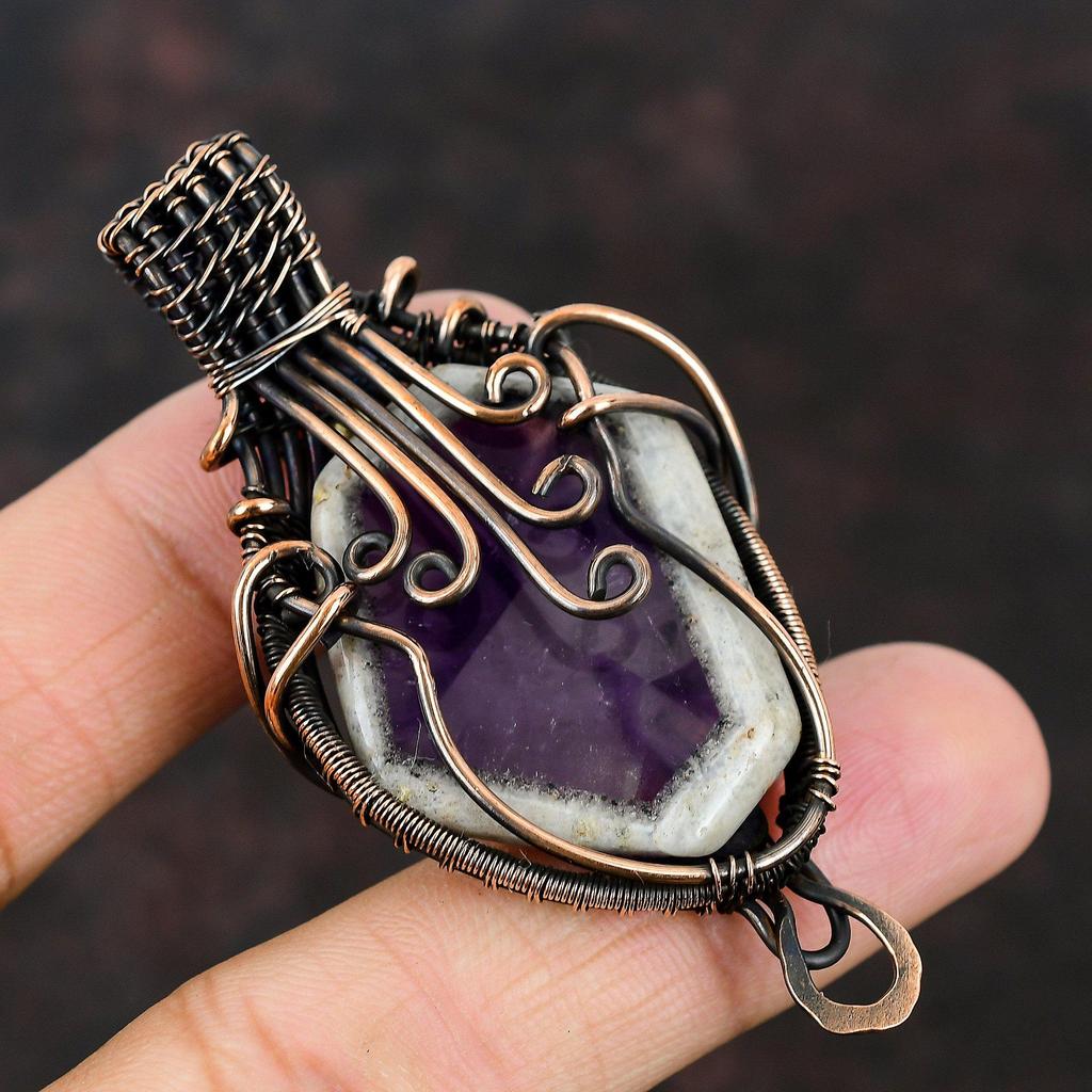 Super 23 Amethyst Gemstone Copper Pendant Copper Wire Wrapped Jewelry Copper Jewelry Gemstone Pendant Handmade Designer Pendant Gift For Him