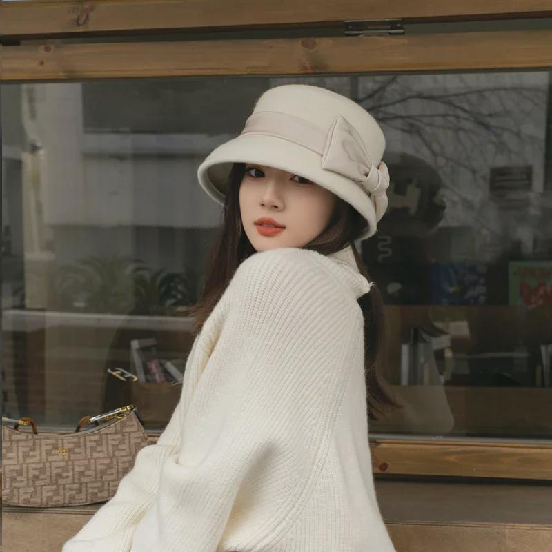 Элегантная шерстяная шапка для женщин: Лук в стиле Хепберн, французский ретро