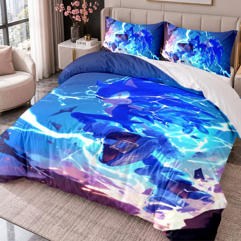Sonic the Hedgehog 3Pcs Bedding Set Duvet Cover With Two Pillowcases For Bedroom Home Decoration