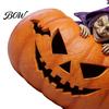 Hand Carved Resin Witch Halloween Pumpkin Figurine, Spooky Bat Detailed Tabletop Decor, Stable Vintage Decor Base Mini Statue for Window Showcase Home