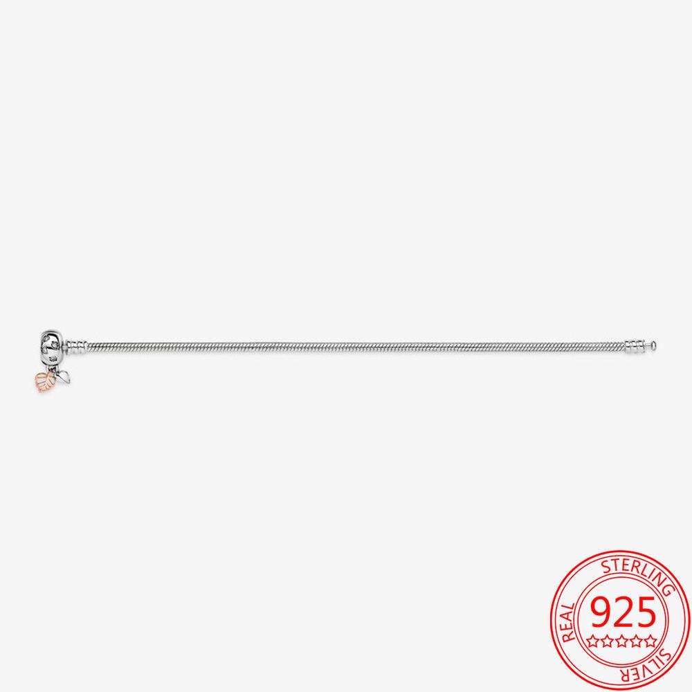 925 Sterling Silver Basic Chain Moments Silver Bracelet ,Fallen Leaves Chain Clasp Bracelet Rope Charm Fit Original Pan Jewelry
