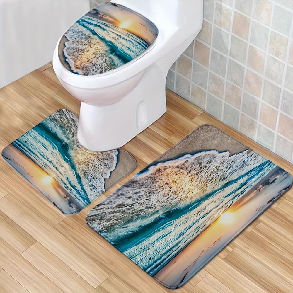 4 шт., наборы занавесок для душа с узором морской волны для ванной комнаты, нескользящие коврики для ванной комнаты, крышка для унитаза, коврик для ванной, набор для ванной комнаты