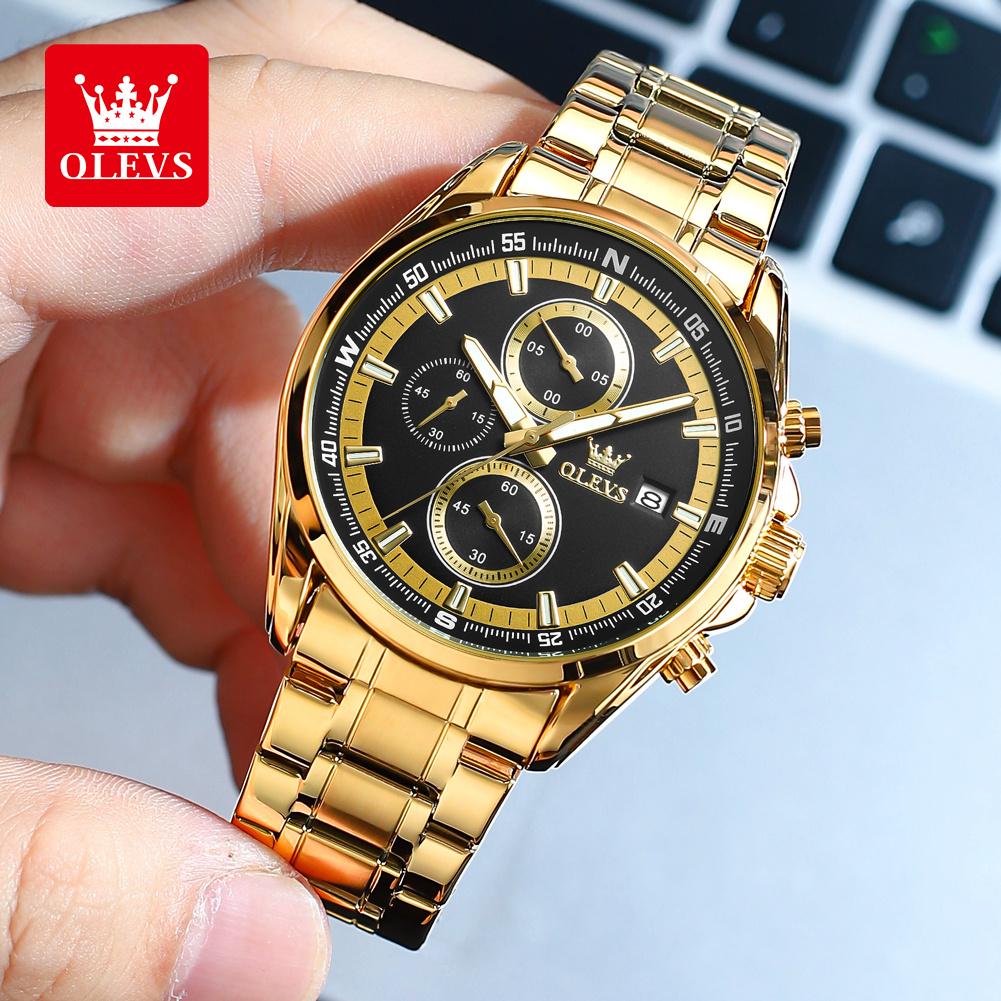 OLEVS TY713 Watches For Man Original Stainless Steel Multifunctional Quartz Watch Waterproof Luminous Date Watches Box Gifts