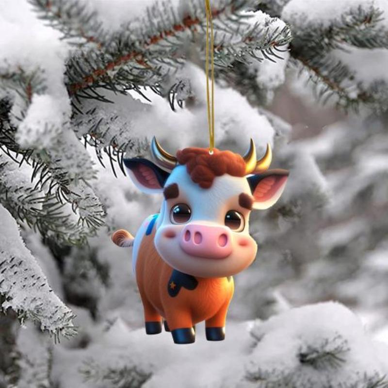 Christmas Cow Pendant Durable Acrylic Adorable Cow Ornament for Christmas Tree Decoration Party Favor CDN