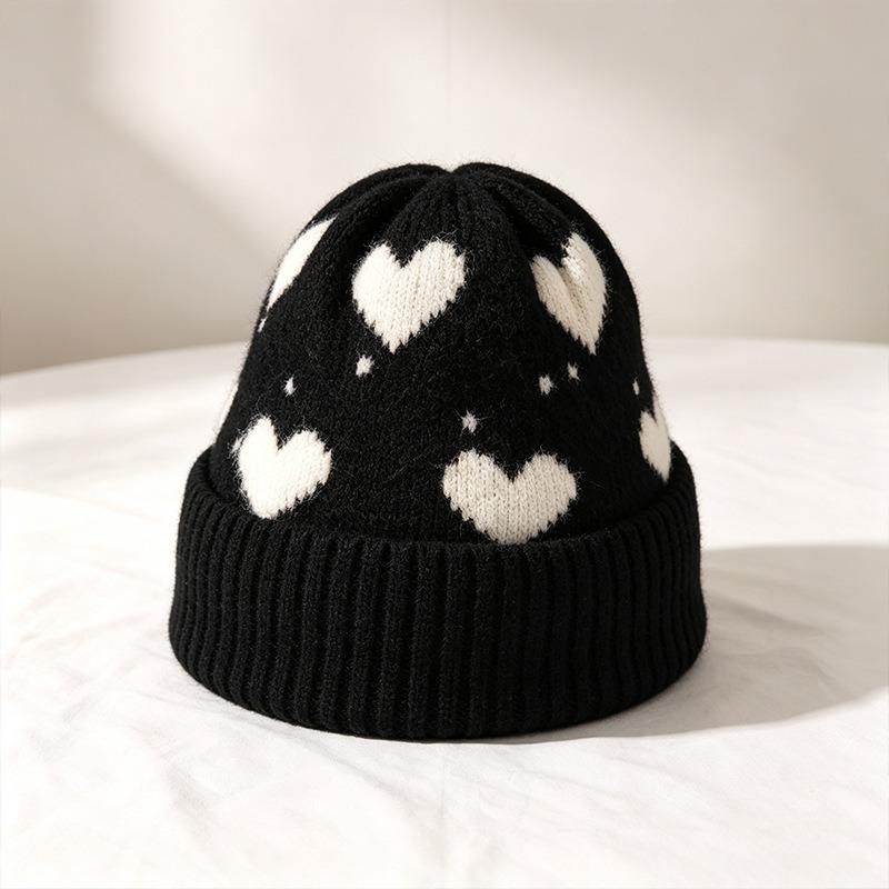 Korean Style Cute Heart Knit Hat Winter Warm Women S Beanie