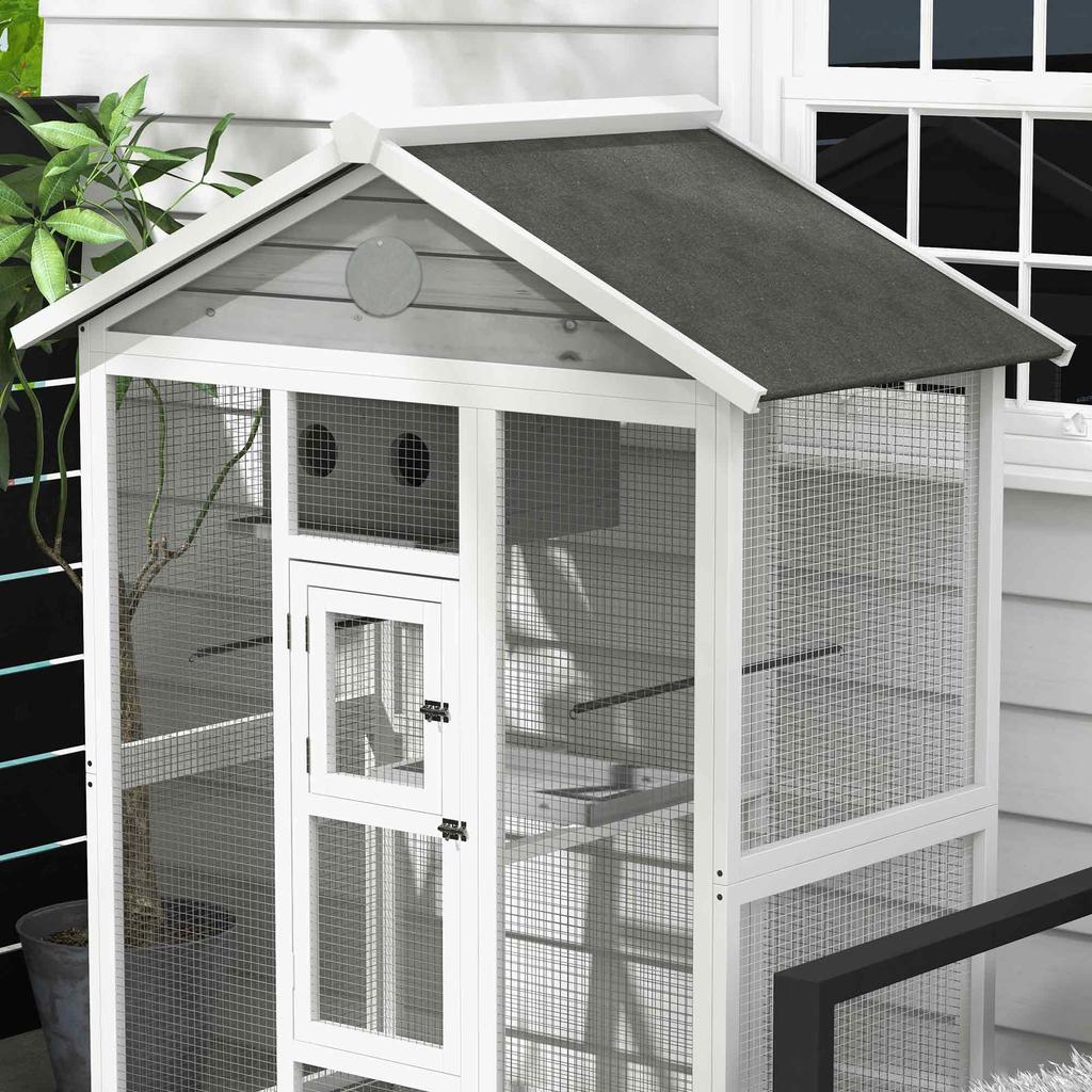 Wooden Birdcage with 4 Perches, Asphalt Roof, Waterproof, 112 x 68 x 154 cm