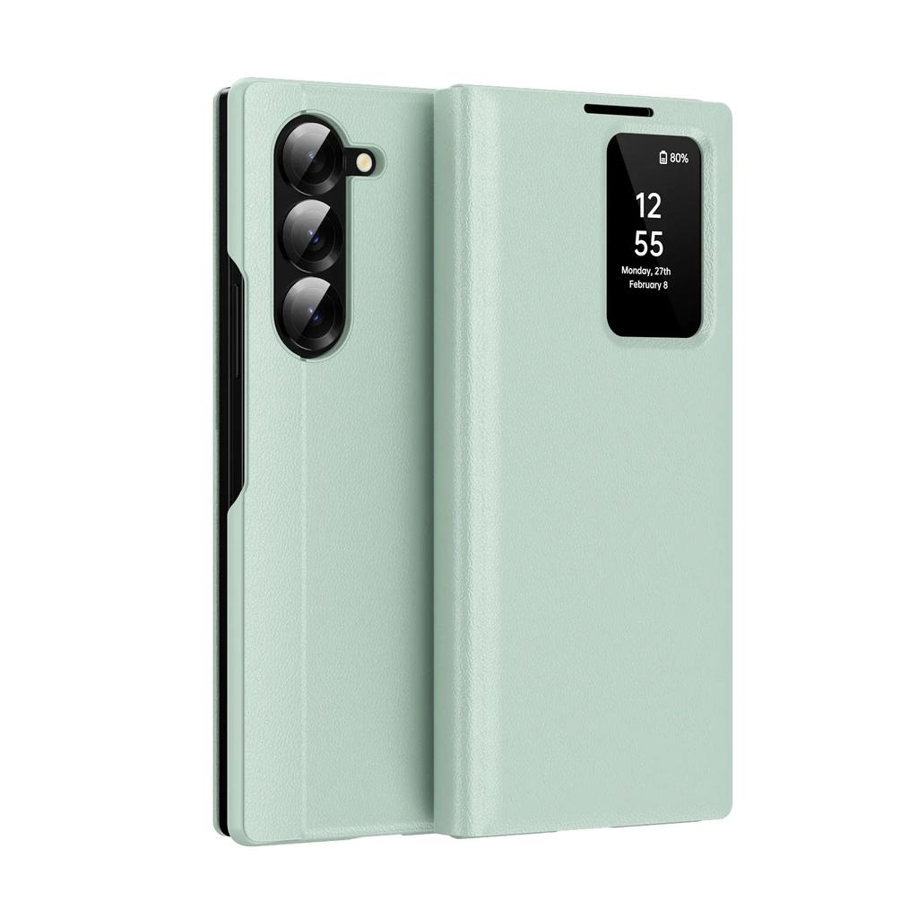 Высококачественный Бизнес-Чехол из Гладкой Кожи для Samsung Galaxy Z Fold 7 6 5 4 с Умным Светодиодным HD-Дисплеем и Окнами, Ударопрочная Задняя Крышка