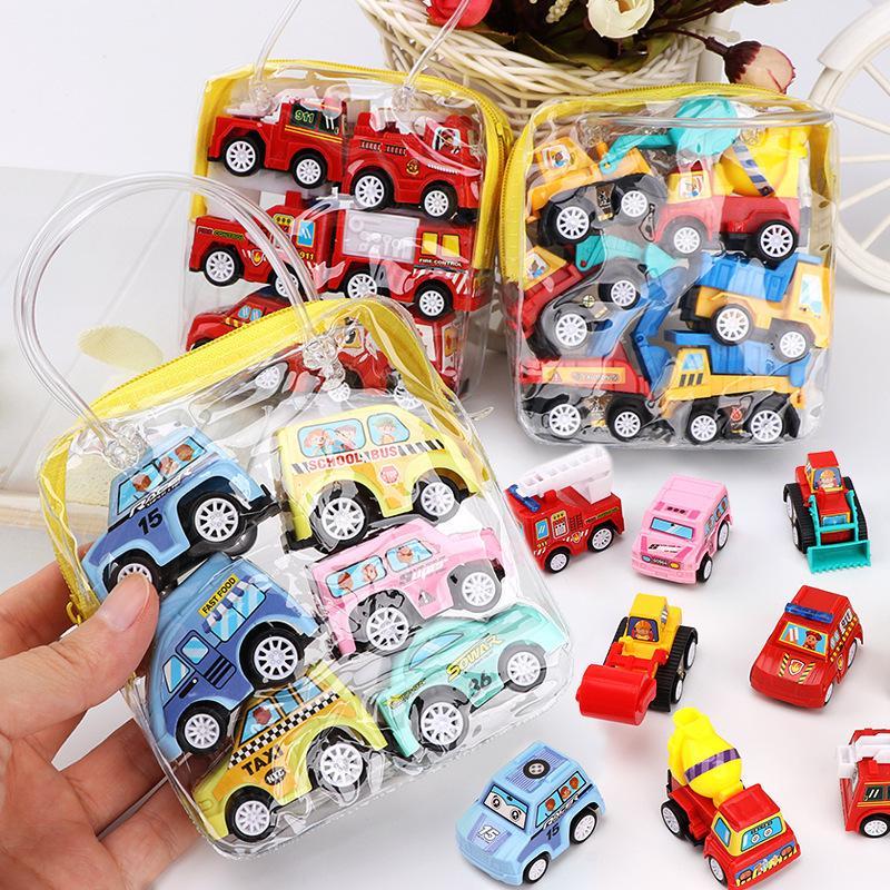 6 Miniature Pull Back Toy Cars for Boys - Fire Truck, Taxi Diecast Models - Mobile Vehicle Toys for Kids