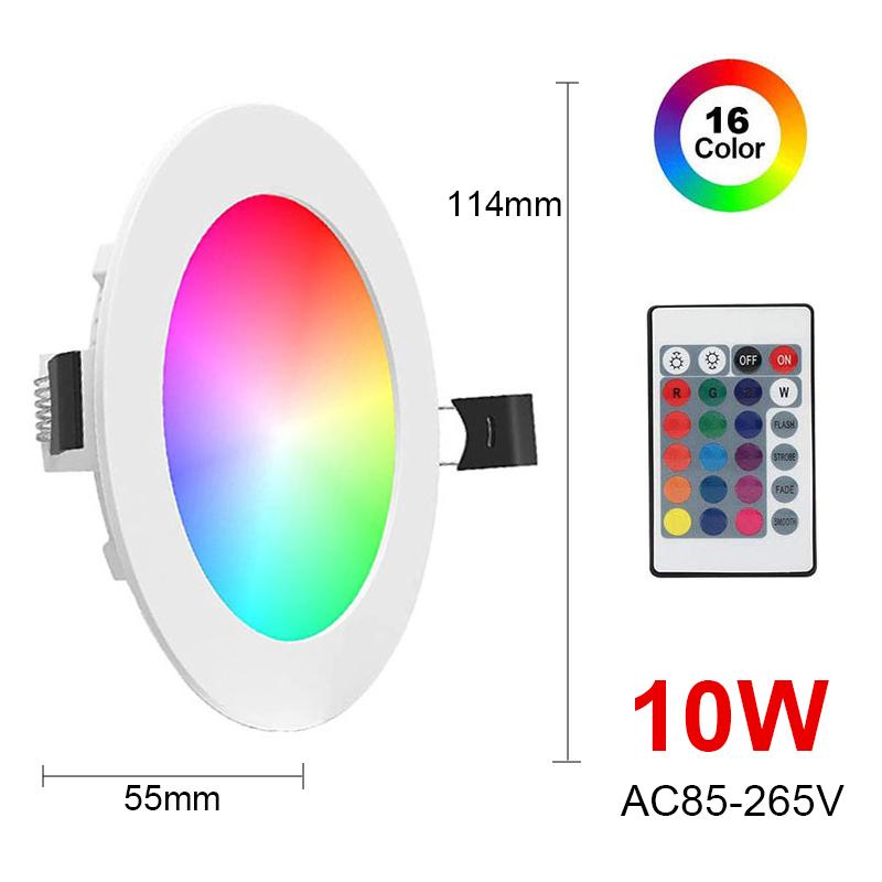 Светодиодный светильник RGB, потолочный светильник переменного тока 10 Вт/15 Вт, потолочный светильник переменного тока 110 В, 220 В с регулируемой яркостью, встраиваемый светодиодный точечный светильник с ИК-пультом дистанционного управления