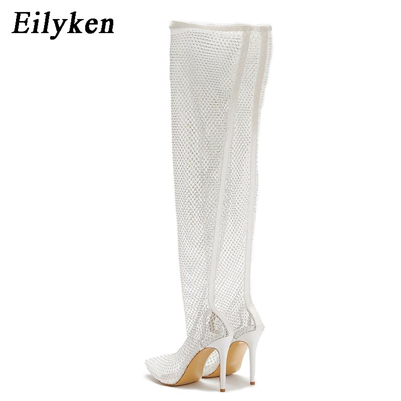 Eilyken Модные летние сетчатые женские туфли выше колена с острым носком в сеточку, пикантные ботинки для ночного клуба, женские туфли на высоком каблуке