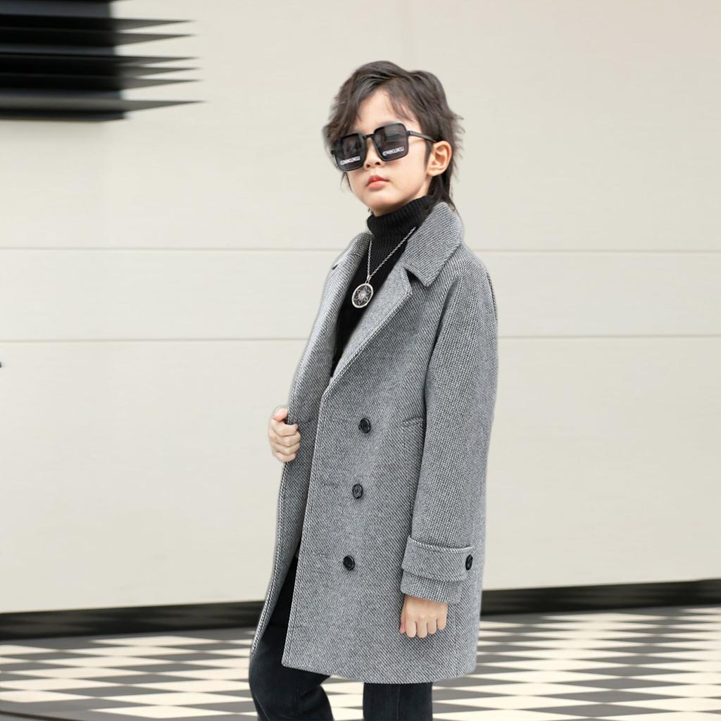 Корейское шерстяное зимнее пальто для мальчиков в английском стиле, детская плотная верхняя одежда, модные детские шерстяные длинные куртки, детские теплые пальто