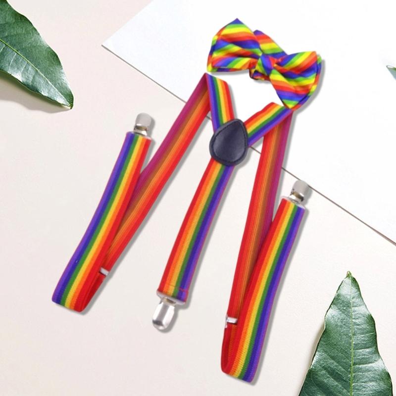 Радужный набор подтяжек и бабочки Костюмные подтяжки для детей и взрослых Тематическая вечеринка Танцевальный конкурс Аксессуар для переодевания