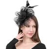 Polka Dot Feathers Fascinator Hat Elegant Bride Headdress Tea Party Mesh Hair Band  Dance Show