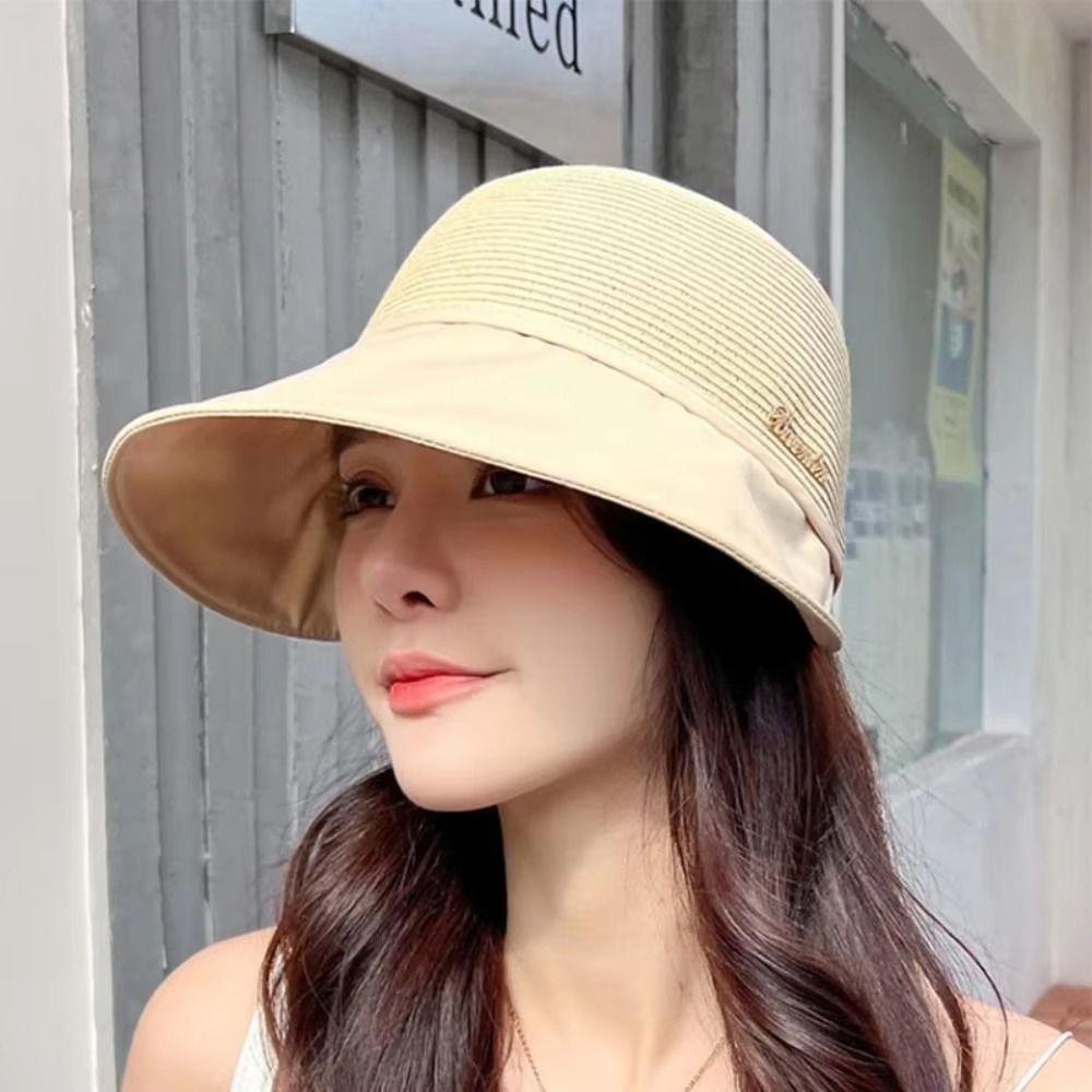 UV Protection Women's Straw Hat Wide Brim Fisherman Cap Fashion Bucket Sunhat  Camping